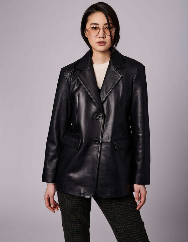 a fall to spring genuine leather outerwear with a single breasted two button style with a hot contemporary design