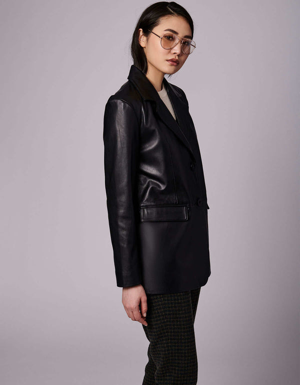 effortless layer of black genuine leather outerwear that would form many chic and hip outfits