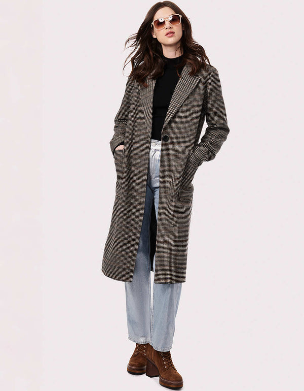womens refined upscale streamlined wool coat with a single button to keep it classy and clean