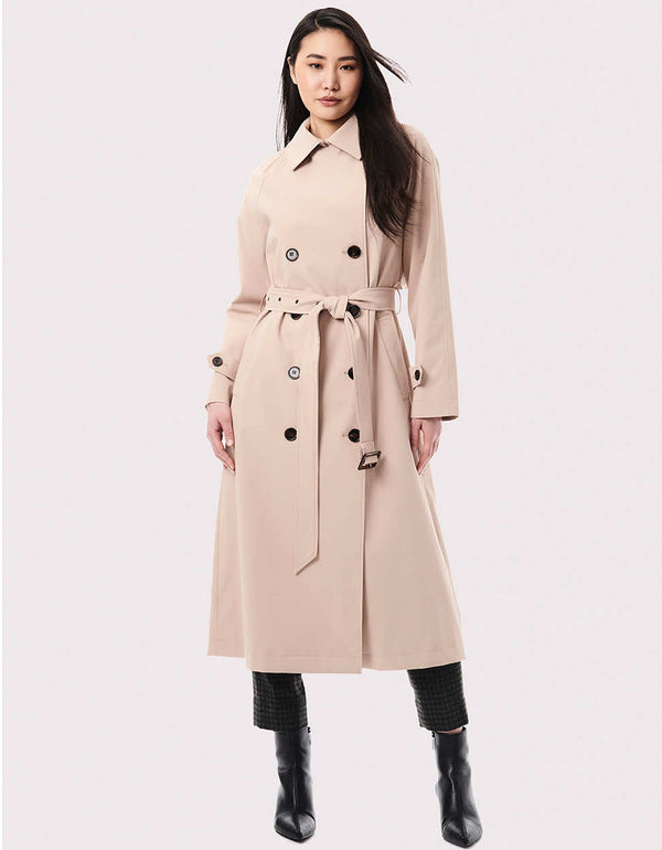 This long rain coat is a water-resistant belted trench for women in fall, winter and early spring.