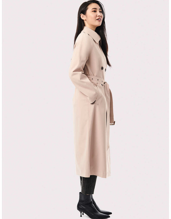 This long rain coat is a water-resistant belted trench for women in fall, winter and early spring.