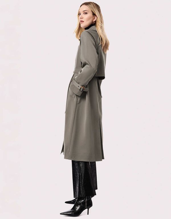 classic fit smoke gray long rain coat with cuff buckles for extra dry with buttons hand pockets
