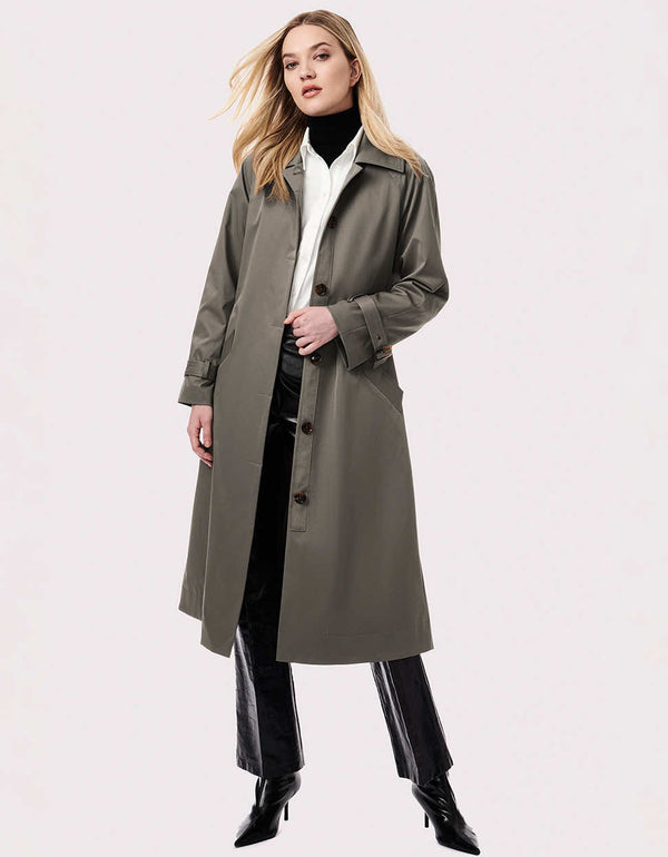 below the knee length one color elegant trench coat with long belt for US and Canada ladies