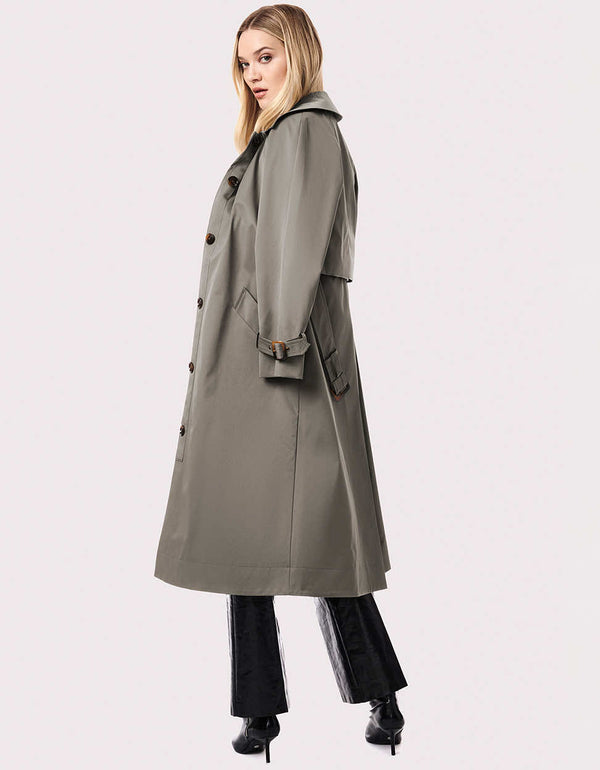 gray elegant classic fit polyester coat with inverted box pleat perfect when the rain is pouring down