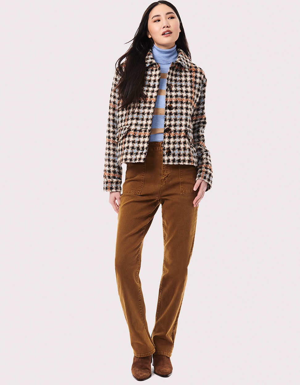 Hayden Houndstooth Wool Jacket - Brown - Bernardo