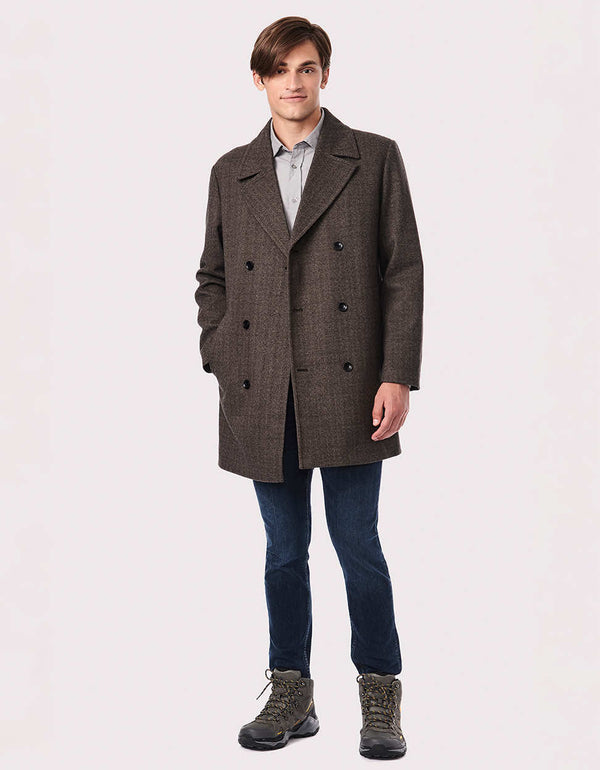 men winter outerwear for sale from Bernardo Fashions with double breasted mid length look