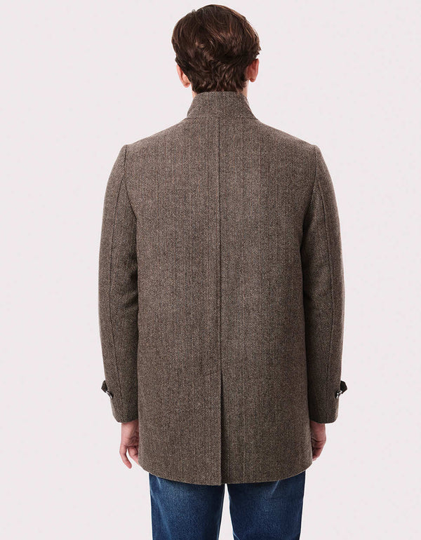 wool jacket for men made from post consumer plastic bottles made by Bernardo Fashions