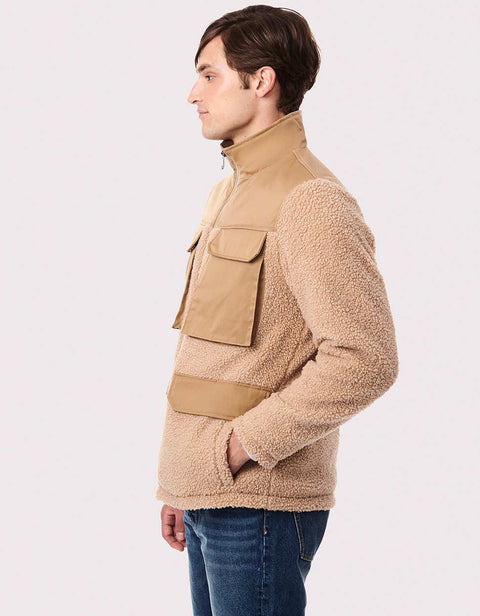 best everyday outerwear options for men on sale in color light brown vegan fur jacket made from sustainable and high quality materials 