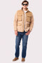 faux fur jacket for men in a classic hip length fit with sustainable ecoplume insulation 