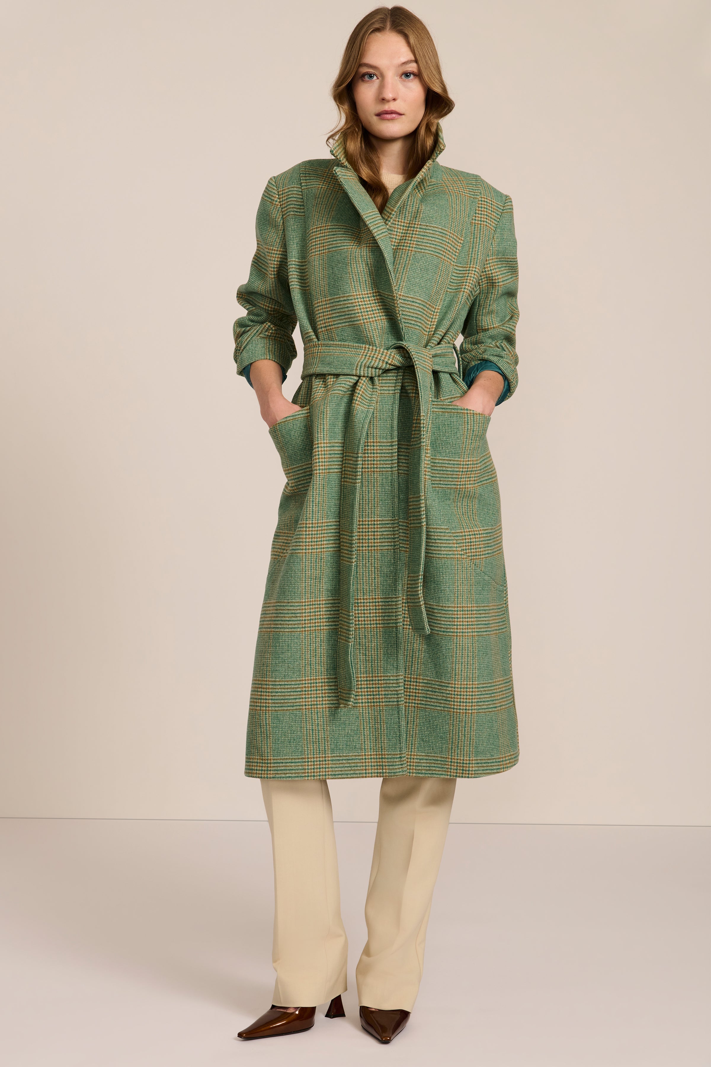 Soho Belted Wool Coat - Green Plaid – Bernardo