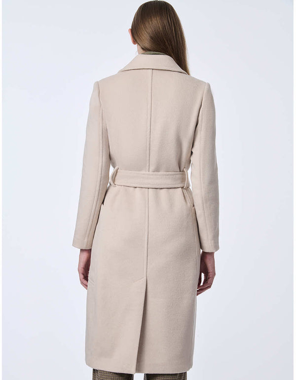 womens oat milk belted wool coat that will cover you from cold and windfall