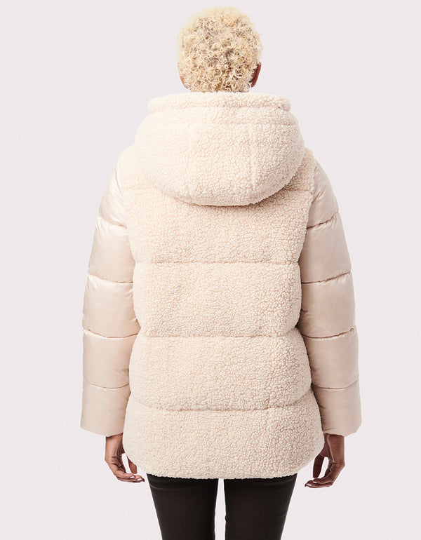 shop online cream winter coats for women with hood that is machine wash safe made by Bernardo Fashions