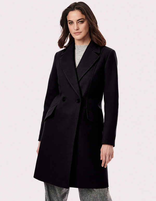 professional outerwear with two black buttons in the front and two front hand pocket flaps for women