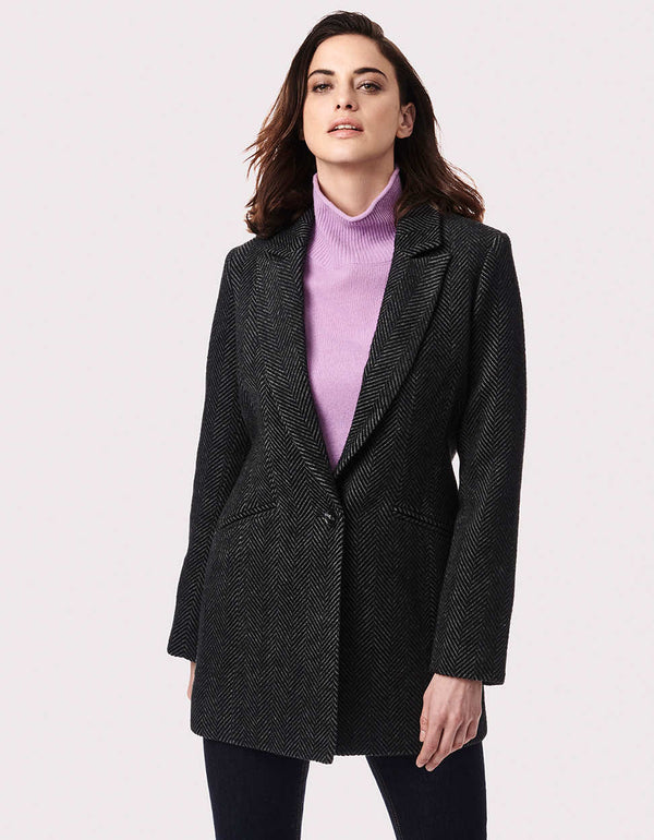 womens semi fitted single breasted one button notch lapel blazer jacket with herringbone texture