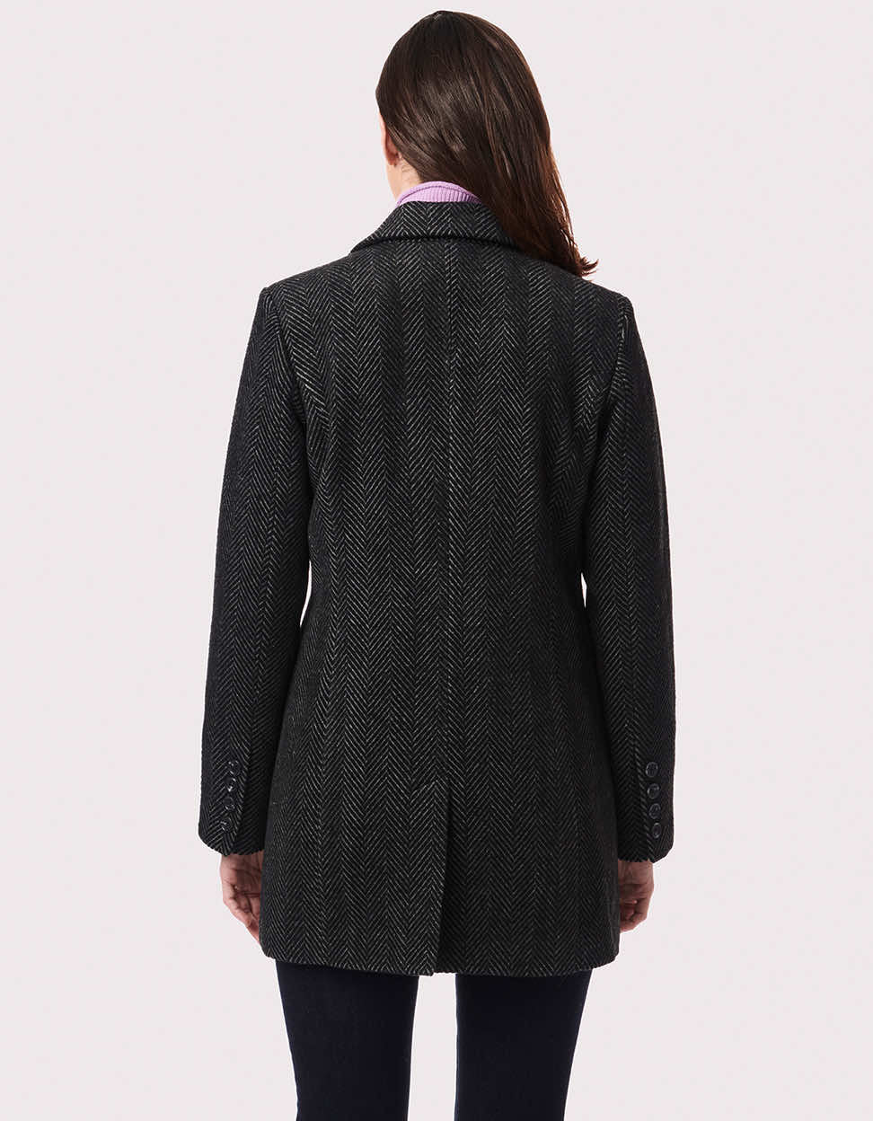 Vegan Wool Herringbone Blazer Jacket - Black/ Grey - Bernardo