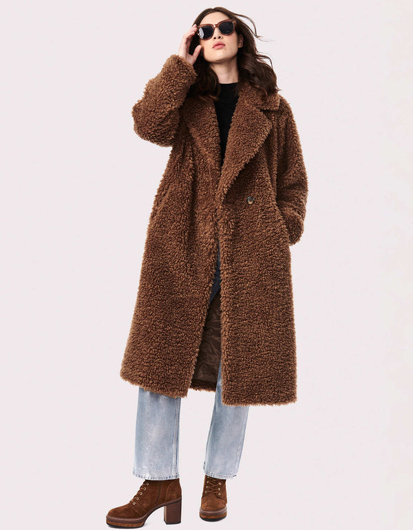 buy online this vegan fur coat for women has cozy teddy texture just right for fall and winter with a roomy fit in a longer length makes a great layer