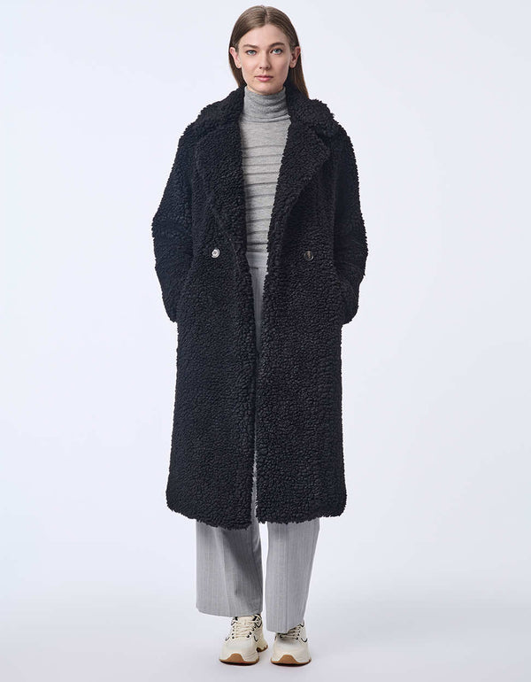 buy online this vegan fur coat for women has cozy teddy texture just right for fall and winter with a roomy fit in a longer length makes a great layer