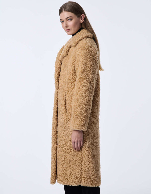 buy online this vegan fur coat for women has cozy teddy texture just right for fall and winter with a roomy fit in a longer length makes a great layer