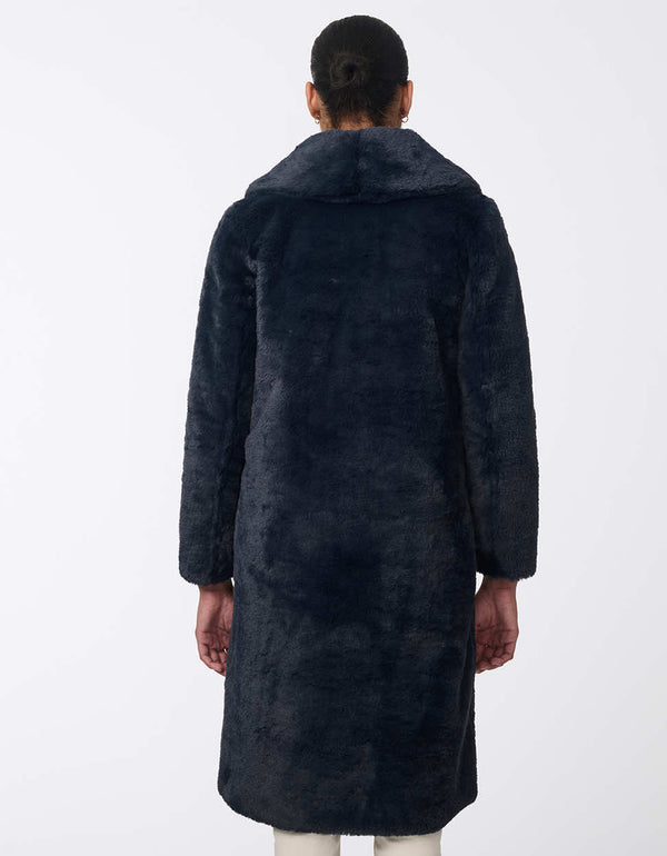 Women's long faux fur coat for an elevated look. Soft plush warmth for day or night.