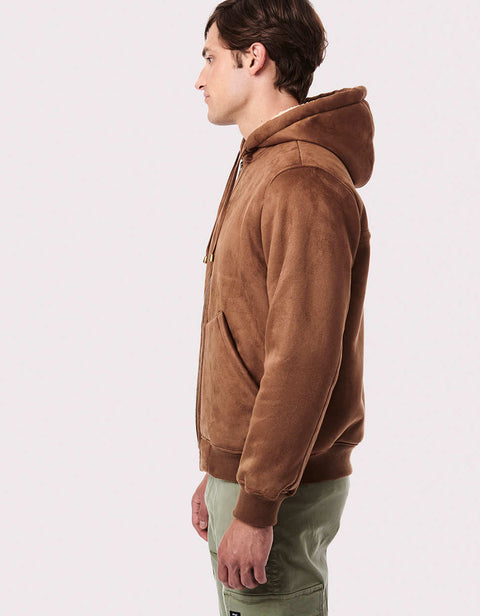 hooded faux fur jacket in a classic hip length fit made from trendy outerwear store in the US