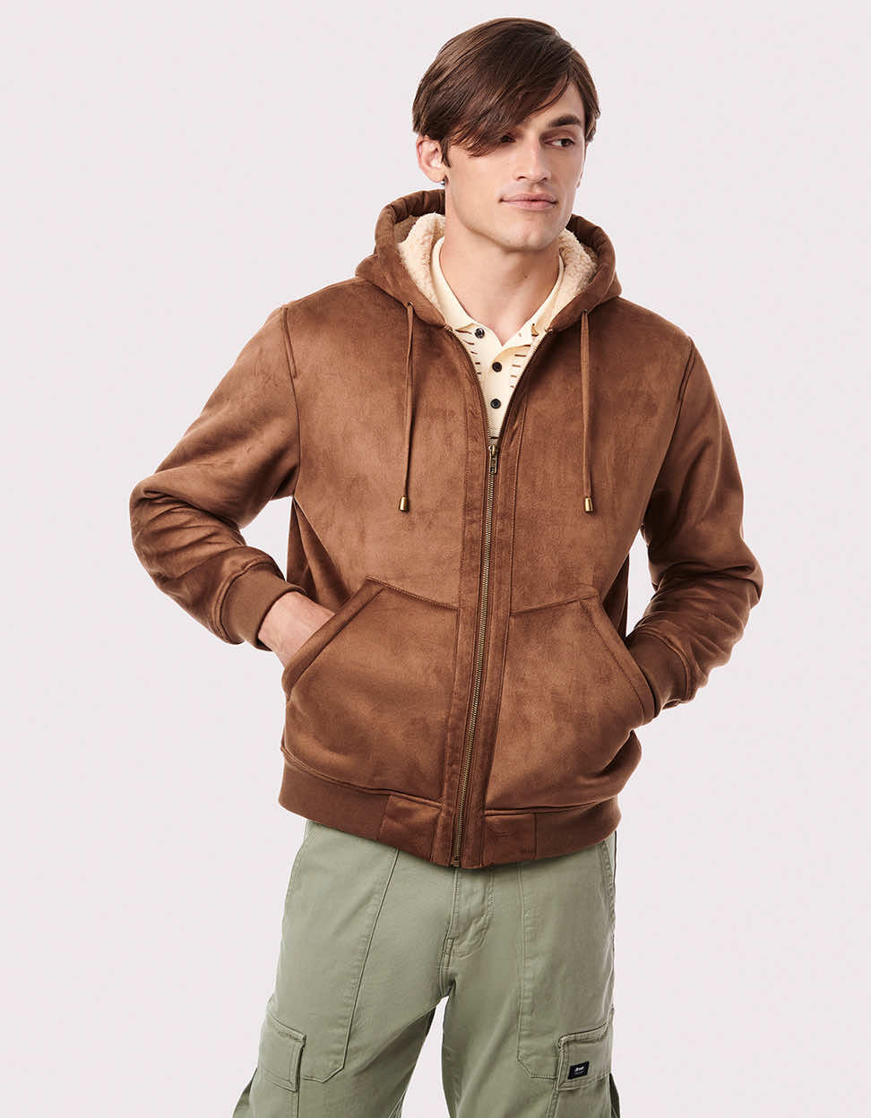 Hooded Jacket Zip Up Brown Jacket Loose Fit Zip-through Hoodie