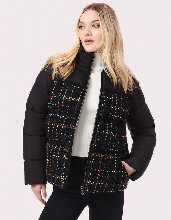 the unzipped look of the country look puffer classic fit jacket which has two welted hand pockets