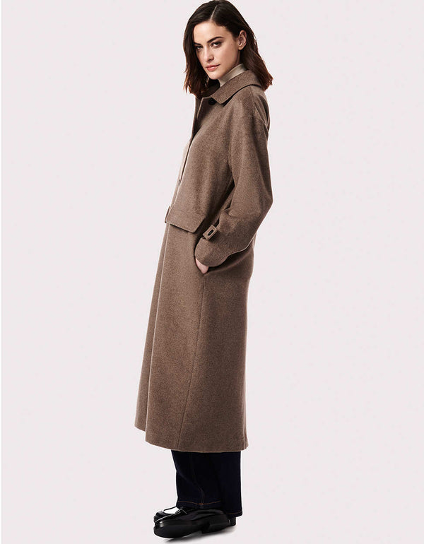 timeless brown long outerwear with cellphone and wallet handy pockets perfect for business meetings and formal dates