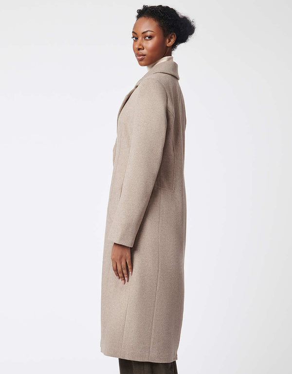 classic fit wool coat for women with a pleated design 3 button closure and welted pockets that is perfect for fall and winter