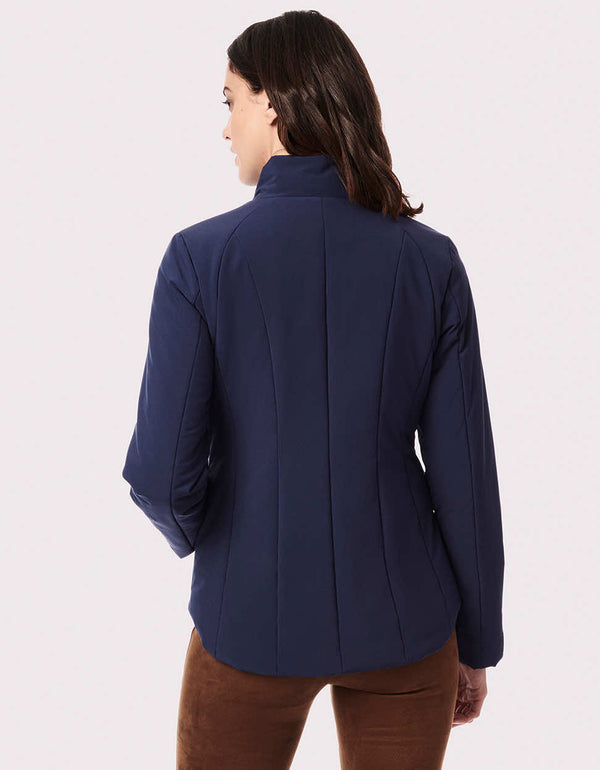 classy blue jacket with princess seams to have a flattering fit for fit and working american or canadian women