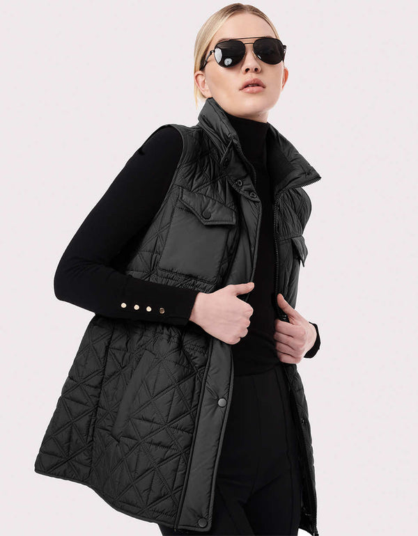 womens utility puffer vest for women with a quilted texture that brings geometric flair fall season 2023 black