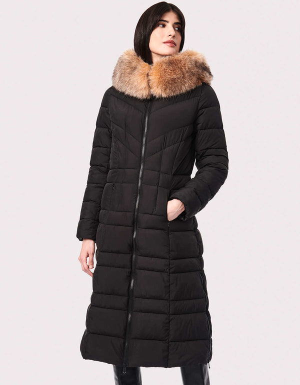 buy this long winter puffer coat for women is luxe and versatile with a removable vegan fur collar