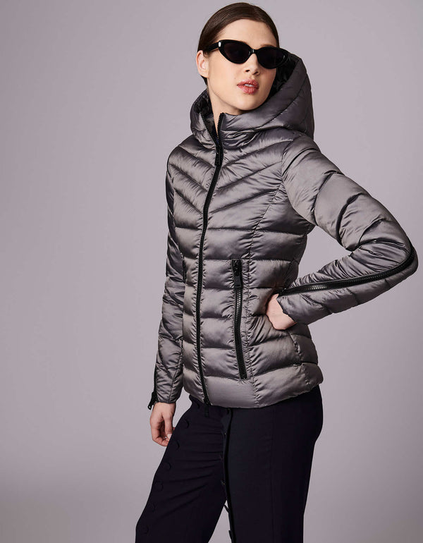 washer and dryer safe soft and light weight gray puffer outerwear for US and Canadian fashionistas