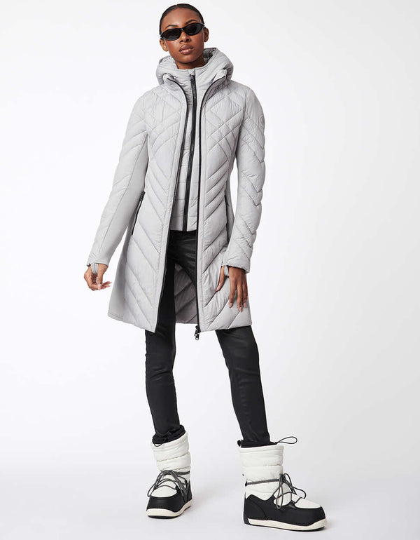 versatile womens puffer walker in gray featuring a removable hood zip off vest and water resistant fabric