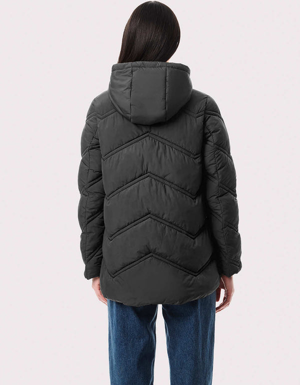 black puffer jacket for womens winter wear on sale with a big plush hood for when its raining or snowing