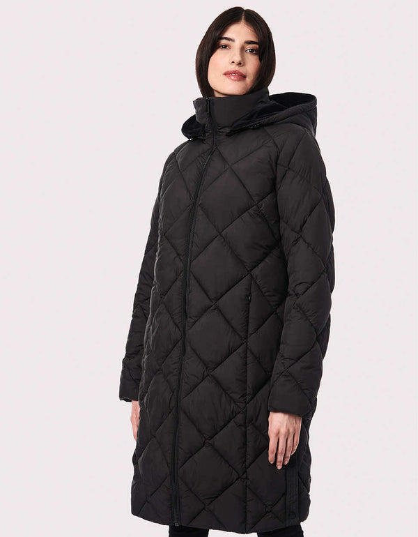 black winter puffer walker for women with removable hood for versatile styling from trendy outerwear store