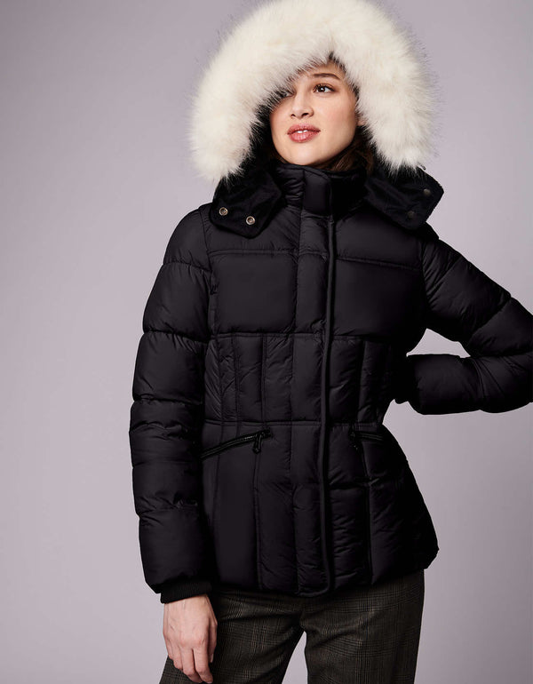 bernardo exclusive slim fitting puffer jacket for women winter wear from recycled polyester and cruelty free insulation