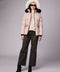 pink puffer jacket for women made from 100 percent recycled polyester and post consumer plastic bottles 