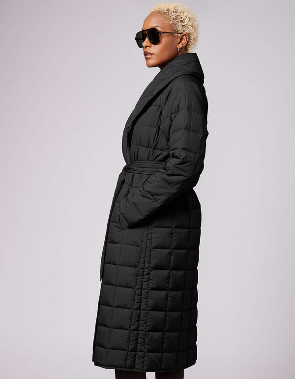 black chic long overcoat with a timeless fashion design and a must have in every winter wardrobe