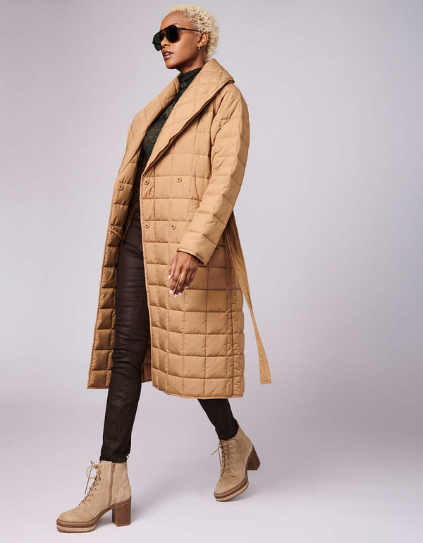 cashew professional overcoat with a relaxed collar lapel and a stylish belt for working ladies