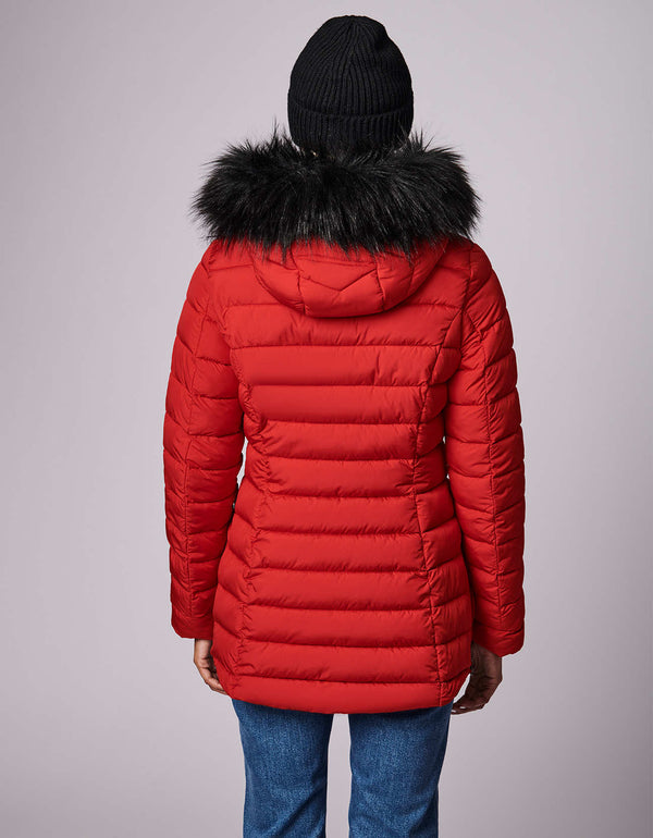 high quality winter jacket for women on sale in color red made from sustainable and eco friendly materials