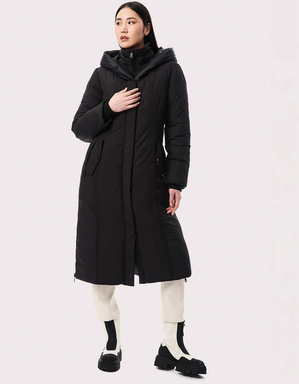buy this womens puffer coat that was made for winter in a long length thats extra warm with an inner knit lining and Ecoplume insulation