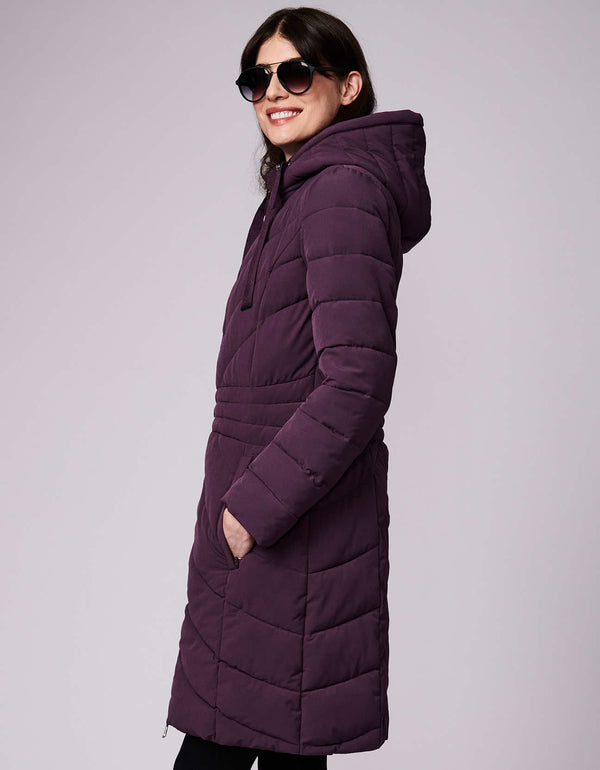 layerable water resistant violet packable puffer jackets made from recycled water bottles for ladies