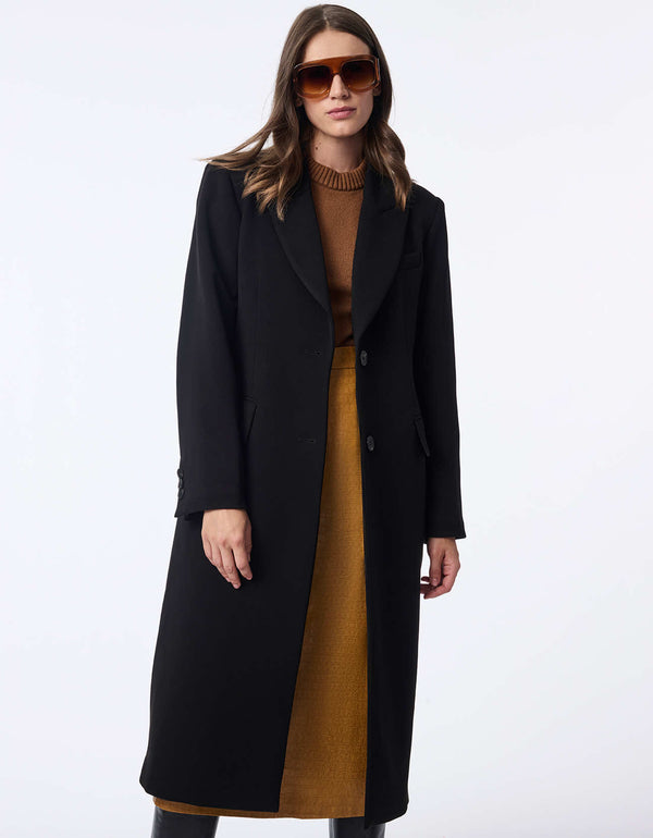 womens calf length black wool coat in classic fit with a sleek design for a refined look