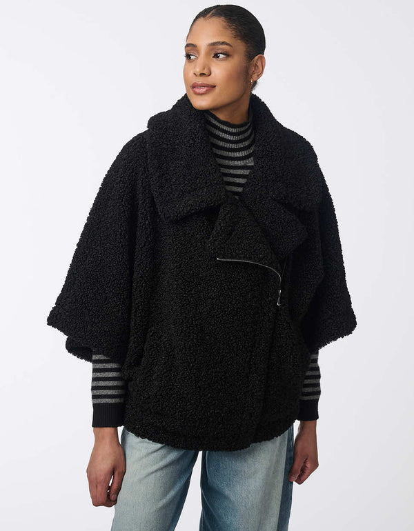 sherpa oversized teddy coat for women with asymmetric zippers for a distinctive contemporary look in black