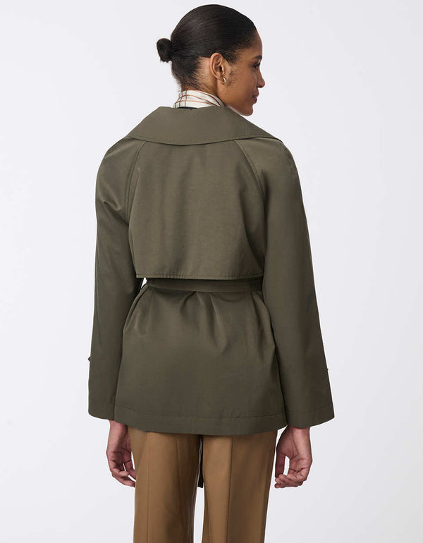 elegant and stylish army green trench coat for women with an adjustable belt and water resistant fabric