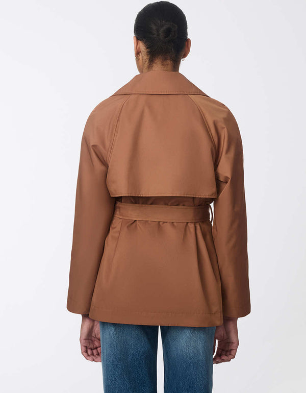 elegant and stylish brown trench coat for women with an adjustable belt and water resistant fabric