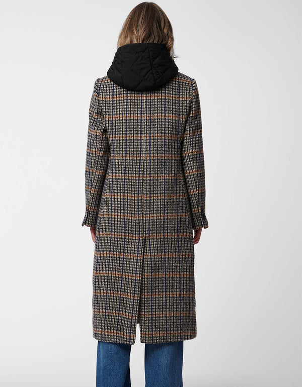 classic and versatile long wool plaid coat with practical material and design made for chilly your days and nights