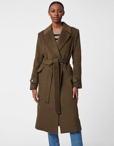 Signature Belted Wool Coat Olive Bernardo