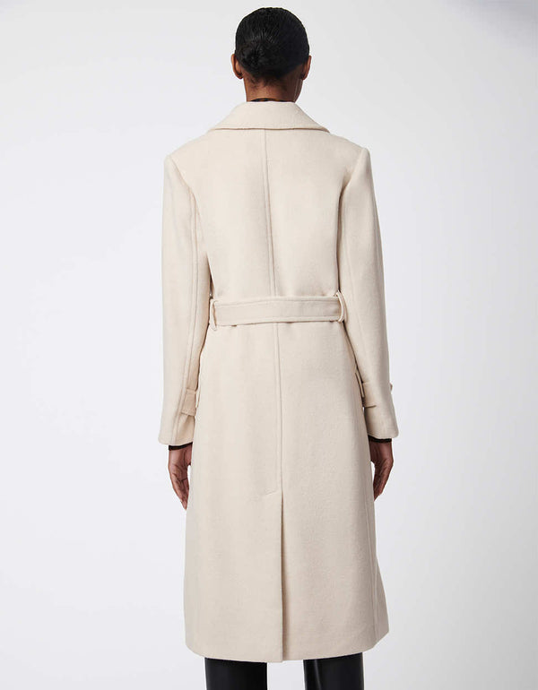 cream putty colored classic wool coat for women as a timeless silhouette for the colder months