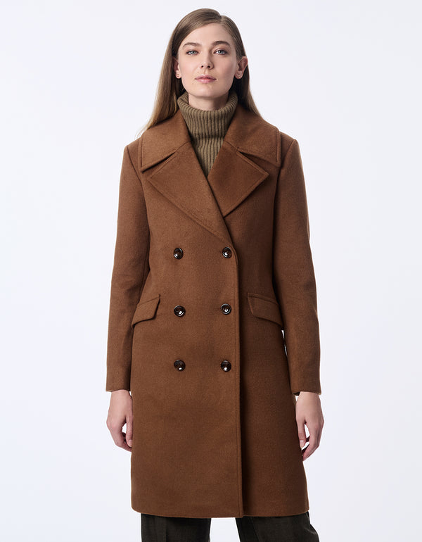 Women's Oversized Wool coat, a thigh-length double-breasted style for sophistication and warmth.